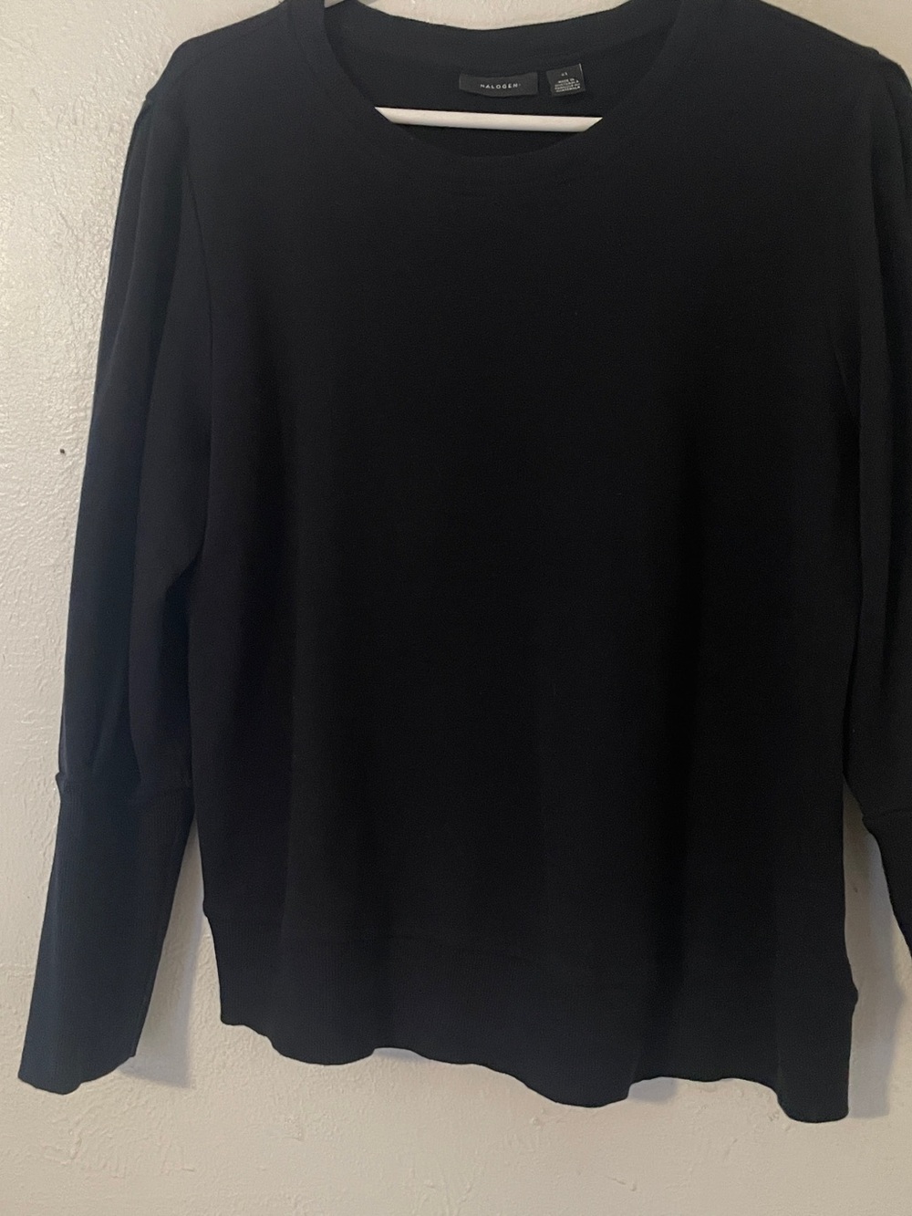 Halogen Black Puff Sleeve Extended Ribbed Cuffs Sweatshirt Cotton Blend XL
